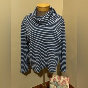 LL Bean Women Blue Gray Striped Long Sleeve Cowl Neck Supima Cotton Top 1X